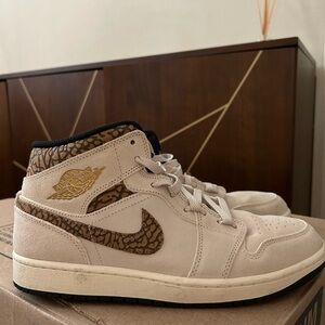 CUSTOM Nike Air Jordan Mid Cream and Brown Sneakers (worn twice)